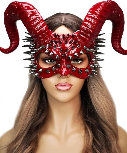 Devil Horns Demon Scary Masquerade Mask for Men Halloween Cosplay Ram Horns Voodoo Masks Headpiece Halloween in Kuwait