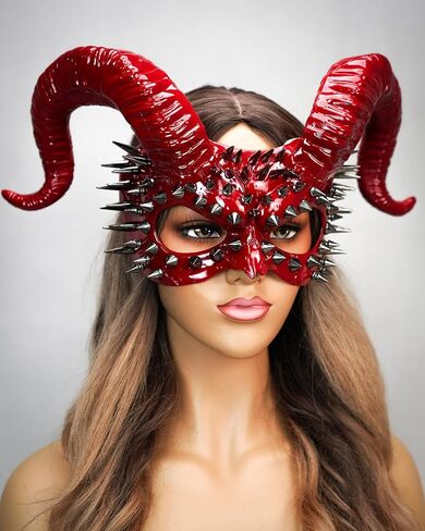 Devil Horns Demon Scary Masquerade Mask for Men Halloween Cosplay Ram Horns Voodoo Masks Headpiece Halloween in Kuwait