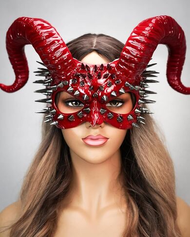 Devil Horns Demon Scary Masquerade Mask for Men Halloween Cosplay Ram Horns Voodoo Masks Headpiece Halloween in Kuwait