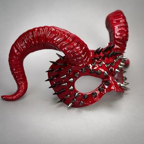 Devil Horns Demon Scary Masquerade Mask for Men Halloween Cosplay Ram Horns Voodoo Masks Headpiece Halloween in Kuwait