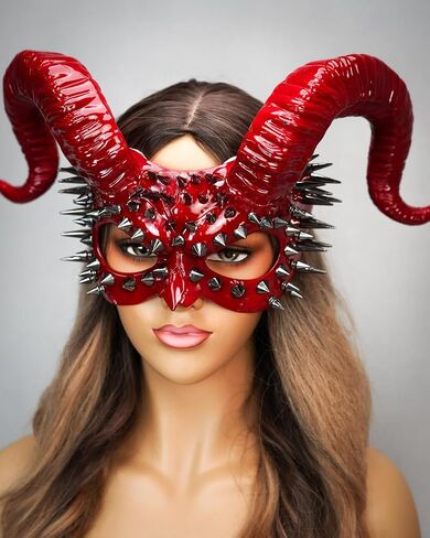 Devil Horns Demon Scary Masquerade Mask for Men Halloween Cosplay Ram Horns Voodoo Masks Headpiece Halloween in Kuwait