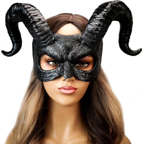 Devil Horns Demon Scary Masquerade Mask for Men Halloween Cosplay Ram Horns Voodoo Masks Headpiece Halloween in Kuwait