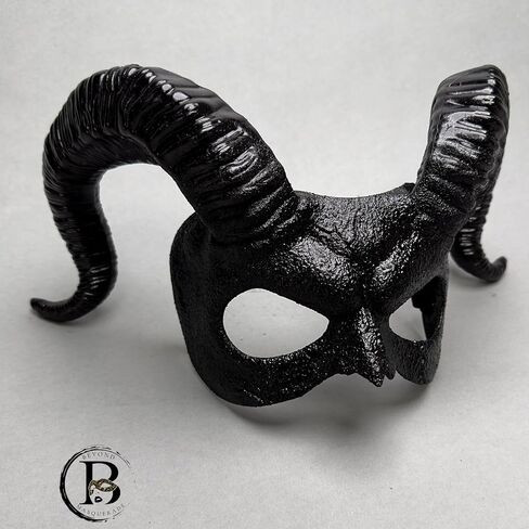 Devil Horns Demon Scary Masquerade Mask for Men Halloween Cosplay Ram Horns Voodoo Masks Headpiece Halloween in Kuwait
