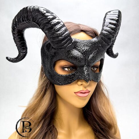Devil Horns Demon Scary Masquerade Mask for Men Halloween Cosplay Ram Horns Voodoo Masks Headpiece Halloween in Kuwait