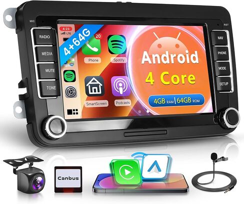 4G+64G Car Radio Stereo for VW Passat Jetta Tiguan Golf MK5 MK6 T5 EOS Polo, Android Rimoody 7'' Wireless Carplay Android Auto Mirror Link GPS 4G-WiFi BT 5.0 FM/AM/RDS DSP Camera in Kuwait