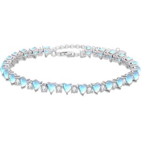 925 Sterling Silver Heart/Star Shape Moonstone Tennis Bracelets, Elegant Moonstone Bracelets for Women,Jewelry Birthday Gift, Chain Length 6.5"+2" inches Extend in Saudi Arabia