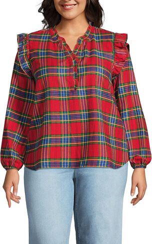 Lands' End Women's Ruffle Front Flannel Popover Blouse in Saudi Arabia