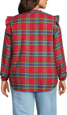 Lands' End Women's Ruffle Front Flannel Popover Blouse in Saudi Arabia