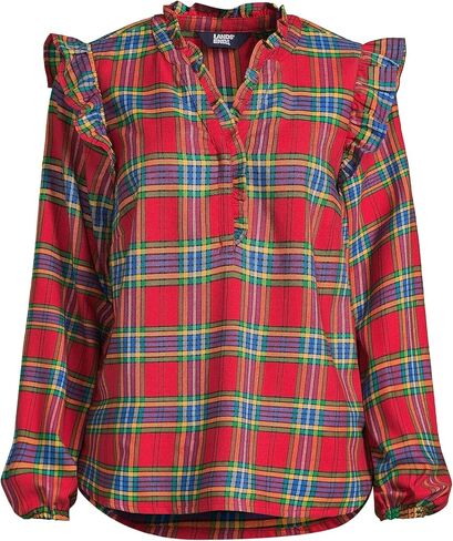 Lands' End Women's Ruffle Front Flannel Popover Blouse in Saudi Arabia
