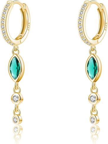 SLUYNZ 925 Sterling Silver Green CZ Marquise Dangle Earrings for Women Teens Bezel CZ Dangle Earrings Hoop in Saudi Arabia