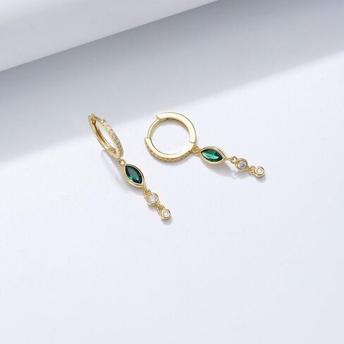 SLUYNZ 925 Sterling Silver Green CZ Marquise Dangle Earrings for Women Teens Bezel CZ Dangle Earrings Hoop in Saudi Arabia