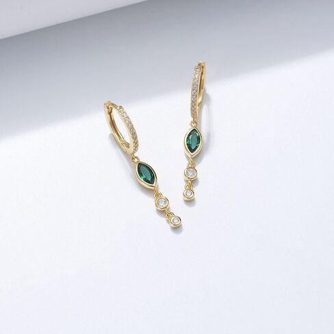 SLUYNZ 925 Sterling Silver Green CZ Marquise Dangle Earrings for Women Teens Bezel CZ Dangle Earrings Hoop in Saudi Arabia