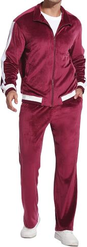 سترة مقاطع فيلور للرجال Zip-up مخطط مخملي تعرق 2 قطعة ملابس غير رسمية للياقة البدنية مجموعة الصالة الرياضية in Kuwait