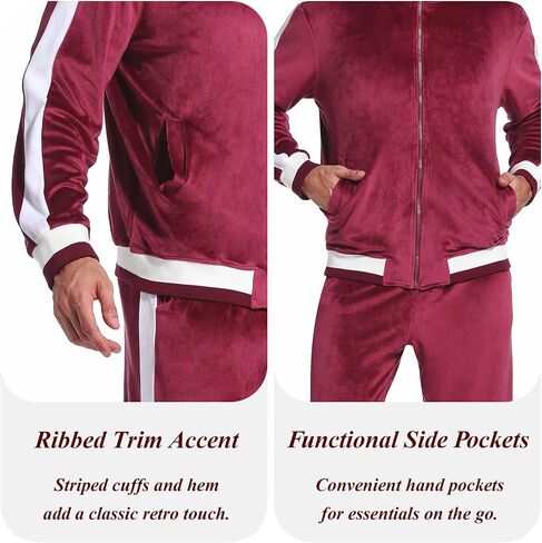 سترة مقاطع فيلور للرجال Zip-up مخطط مخملي تعرق 2 قطعة ملابس غير رسمية للياقة البدنية مجموعة الصالة الرياضية in Kuwait