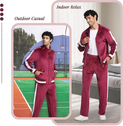 سترة مقاطع فيلور للرجال Zip-up مخطط مخملي تعرق 2 قطعة ملابس غير رسمية للياقة البدنية مجموعة الصالة الرياضية in Kuwait