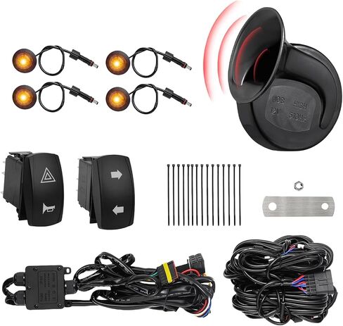 UTV Turn Signal Signal Kit مع قرن ، مسبقًا ، سدادات و PLACK ATV Signal Street Legal Blinker Kit مع Rocker Switch USB Flasher Relay متوافق مع Polaris ، Can-AM ، Kawasaki ، CFMOTO (4 PCS LIGHTS) in Saudi Arabia