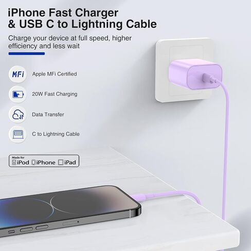 iPhone 14 13 Charger 10 ft, [Apple MFi Certified] Dual Port USB C Charger Block Adapter with Type C to Lightning Cord, iPhone Fast Charging Cable for iPhone 14/14 Pro/14 Pro Max/13/12/11/XS/SE,iPad in Saudi Arabia