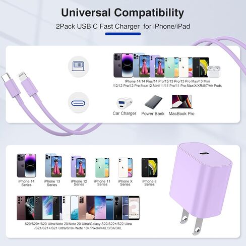 iPhone 14 13 Charger 10 ft, [Apple MFi Certified] Dual Port USB C Charger Block Adapter with Type C to Lightning Cord, iPhone Fast Charging Cable for iPhone 14/14 Pro/14 Pro Max/13/12/11/XS/SE,iPad in Saudi Arabia