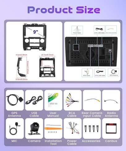 8 Core 6G+128G Android 13 Car Radio for Ford Escape 2007-2012/Mazda Tribute 2007-2012, Rimoody Car Stereo Wireless Carplay DSP-36 GPS WiFi 9'' Touchscreen BT/FM/RDS Mirror Link 59-UI Backup Camera in Kuwait