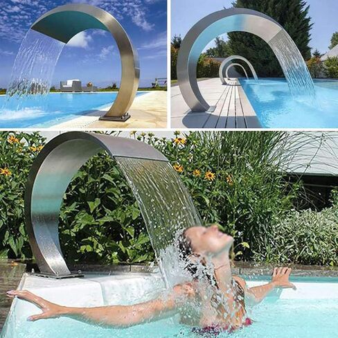 Stainless Steel Waterfall,Pool Fountain Waterfall Fountain Water Resistant Pool Water Waterfall Outdoor Decor Sheer Descent Pond Water Feature 45 X 30 X 60 cm in Saudi Arabia