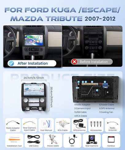 8 Core 6G+128G Android 13 Car Radio for Ford Escape 2007-2012/Mazda Tribute 2007-2012, Rimoody Car Stereo Wireless Carplay DSP-36 GPS WiFi 9'' Touchscreen BT/FM/RDS Mirror Link 59-UI Backup Camera in Saudi Arabia