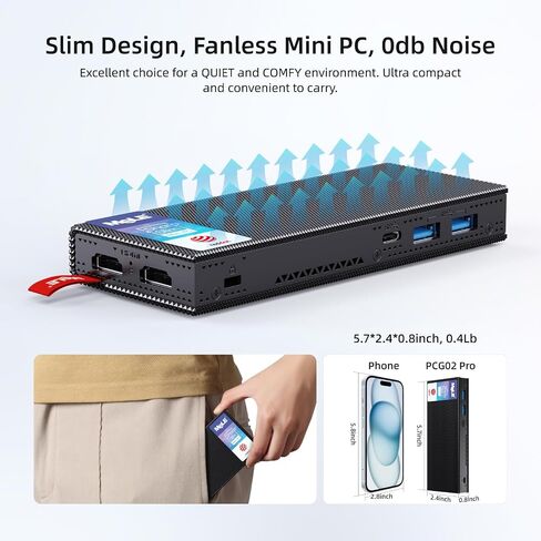 MeLE Fanless Mini PC Stick PCG02 Pro الجيل الثاني عشر Alder Lake - N100(حتى 3.4 جيجا هرتز)، 8 جيجا DDR4 RAM 256 جيجا بايت كمبيوتر مكتبي يدعم 4K Dual HDMI USB3.2 WiFi BT Ethernet، مكتب الأعمال المنزلية الصناعية in Kuwait