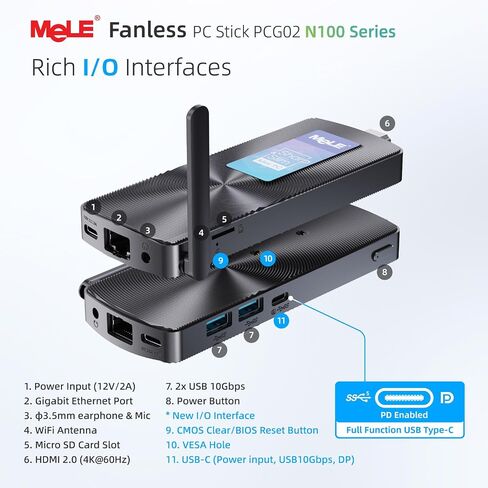 MeLE Fanless Mini PC Stick PCG02 Pro 12th Gen Alder Lake - N100(up to 3.4GHz), 8GB DDR4 RAM 256GB Desktop Computer Stick Support 4K Dual HDMI USB3.2 WiFi BT Ethernet,Home Business Office Industrial in Saudi Arabia