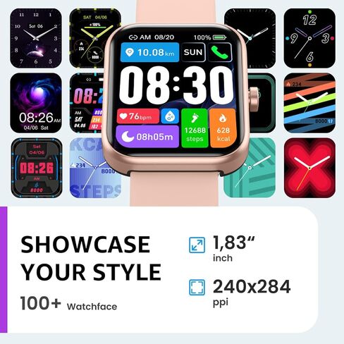 TOZO S3 Smart Watch for Men Women for iPhone ＆ Android, 1.83" Fitness Tracker Bluetooth Call [Answer/Make], IP68 Waterproof with Heart Rate/SpO2/Sleep Monitor, 100+ Sport Modes Black in Kuwait