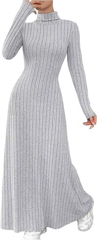 Women Mock Neck Dresses Ribbed Knit Long Sleeve Spring Fall Bodycon Sweater Tunic Pullover Solid Lounge Maxi Dress in Saudi Arabia