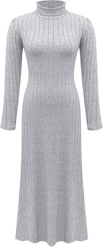 Women Mock Neck Dresses Ribbed Knit Long Sleeve Spring Fall Bodycon Sweater Tunic Pullover Solid Lounge Maxi Dress in Saudi Arabia