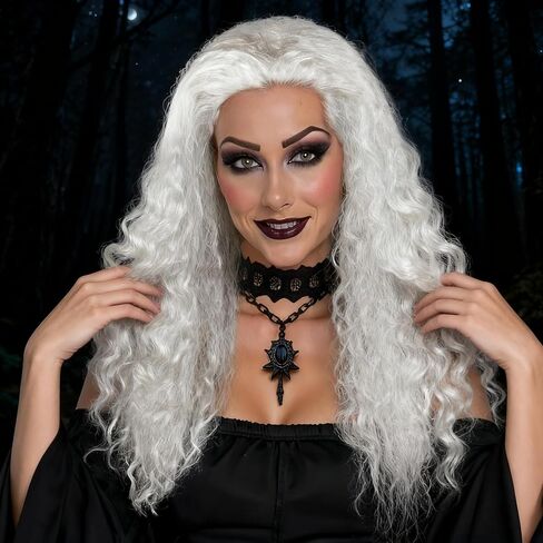 Witch Grey Wig Long Curly,Old Lady Halloween Cosplay Costume Hair Accessory for Women in Saudi Arabia