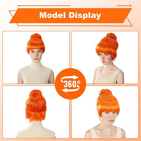 4PCS Orange Wig with Blue Round Glasses & Pink Polka Dot Scarf Set, Costume Accessories for Halloween Costume Women Cosplay Party in Kuwait