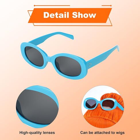 4PCS Orange Wig with Blue Round Glasses & Pink Polka Dot Scarf Set, Costume Accessories for Halloween Costume Women Cosplay Party in Kuwait