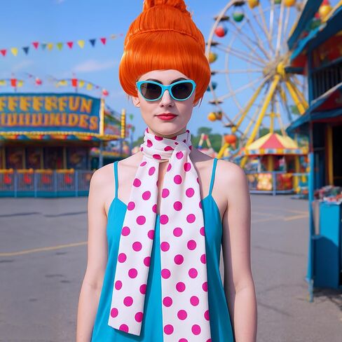 4PCS Orange Wig with Blue Round Glasses & Pink Polka Dot Scarf Set, Costume Accessories for Halloween Costume Women Cosplay Party in Kuwait