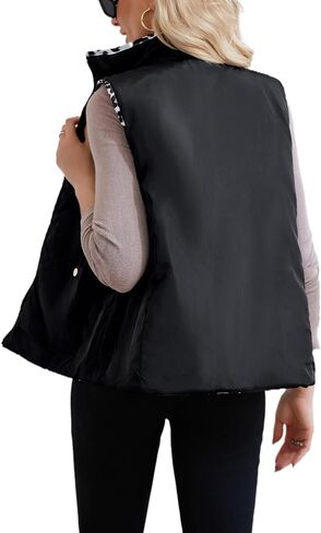 LifeShe Women Leopard Quilted Vest Stand Collar Zip Up Reversible Puffer Vests Sleeveless Padded Gilet Coat with Pockets in Saudi Arabia