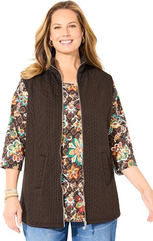 Catherines Women's Plus Size Zip-Front Cable Vest in Saudi Arabia