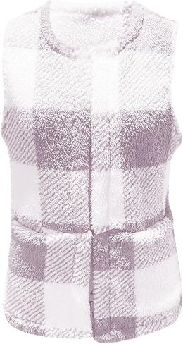 Sherpa Vest Outerwear Women Fuzzy Fleece Plaid Sleeveless Cardigan Winter Fashion Open Front Cute Jacket with Pocket in Saudi Arabia