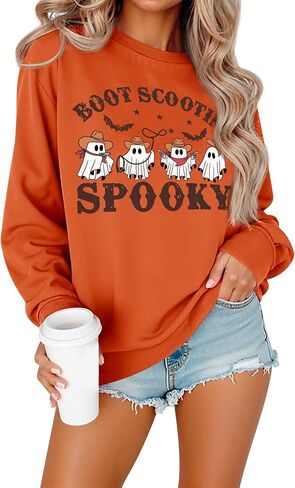 Ounar Halloween Sweatshirts for Women Spooky Spooky Sweatshirt قميص هالوين شبح كبير الحجم in Kuwait