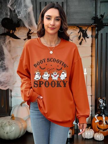 Ounar Halloween Sweatshirts for Women Spooky Spooky Sweatshirt قميص هالوين شبح كبير الحجم in Kuwait