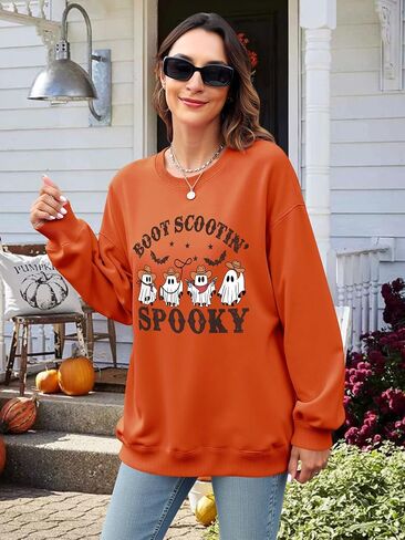 Ounar Halloween Sweatshirts for Women Spooky Spooky Sweatshirt قميص هالوين شبح كبير الحجم in Kuwait