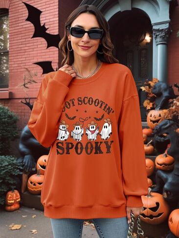 Ounar Halloween Sweatshirts for Women Spooky Spooky Sweatshirt قميص هالوين شبح كبير الحجم in Kuwait