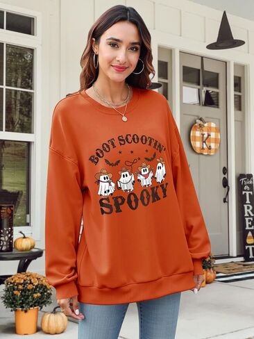 Ounar Halloween Sweatshirts for Women Spooky Spooky Sweatshirt قميص هالوين شبح كبير الحجم in Kuwait