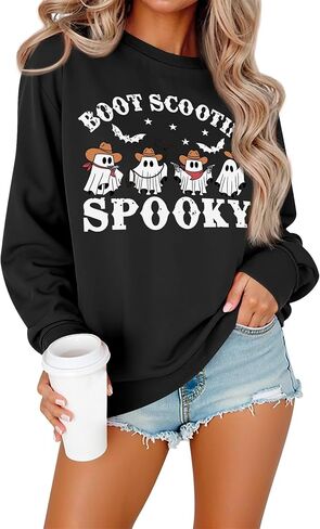 Ounar Halloween Sweatshirts for Women Spooky Spooky Sweatshirt قميص هالوين شبح كبير الحجم in Kuwait
