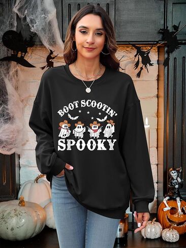 Ounar Halloween Sweatshirts for Women Spooky Spooky Sweatshirt قميص هالوين شبح كبير الحجم in Kuwait