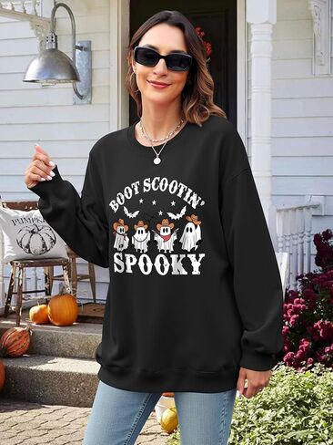 Ounar Halloween Sweatshirts for Women Spooky Spooky Sweatshirt قميص هالوين شبح كبير الحجم in Kuwait