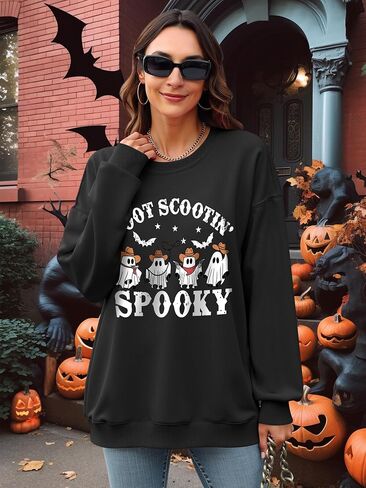 Ounar Halloween Sweatshirts for Women Spooky Spooky Sweatshirt قميص هالوين شبح كبير الحجم in Kuwait
