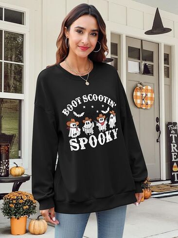 Ounar Halloween Sweatshirts for Women Spooky Spooky Sweatshirt قميص هالوين شبح كبير الحجم in Kuwait