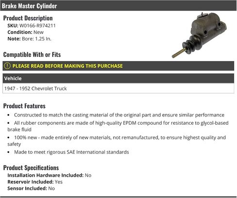 Brake Master Cylinder - متوافقة مع 1947-1952 Truck Chevy in Kuwait