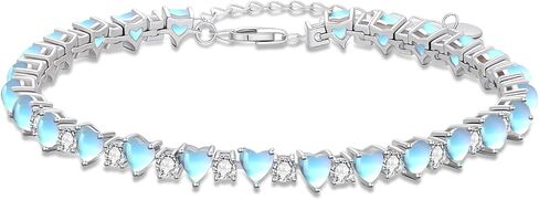 925 Sterling Silver Heart/Star Shape Braclets Moonstone Tennis ، أساور أنيقة من حجر القمر للنساء ، هدية عيد ميلاد المجوهرات ، طول السلسلة 6.5 "+2" بوصة تمتد in Saudi Arabia