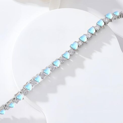 925 Sterling Silver Heart/Star Shape Braclets Moonstone Tennis ، أساور أنيقة من حجر القمر للنساء ، هدية عيد ميلاد المجوهرات ، طول السلسلة 6.5 "+2" بوصة تمتد in Saudi Arabia